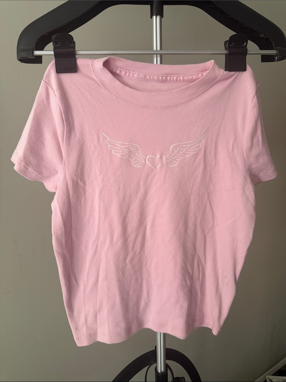 Hollister Pink Short Sleeve Tee with White Winged Heart Embroidery